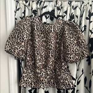 H&M Cream Leopard Print Puff Sleeve Blouse